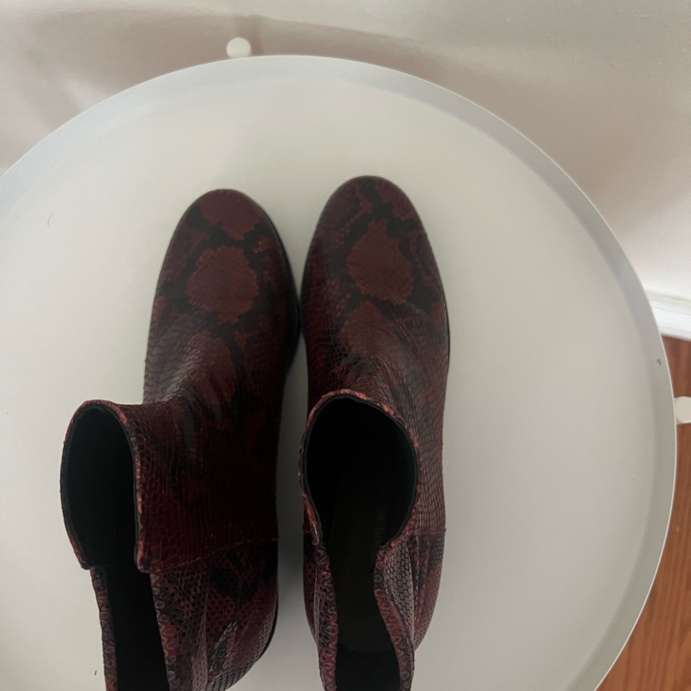 Stuart Weitzman Red Snake Pattern Ankle Boots - image 5